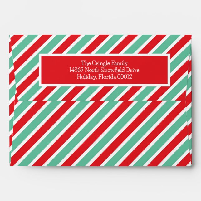 Candy Cane Stripe Green & Red Christmas Holiday Envelope (Back (Top Flap))