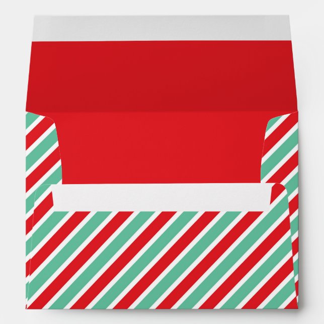 Candy Cane Stripe Green & Red Christmas Holiday Envelope (Back (Bottom))