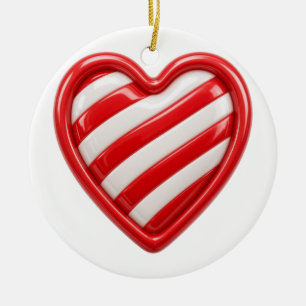 Candy Cane Stripe Heart Christmas Ceramic Tree Decoration
