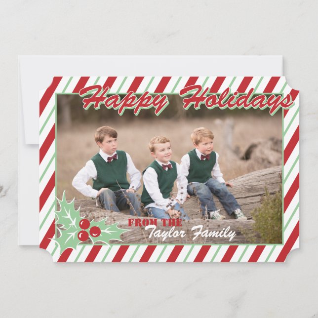 Candy Cane Stripe Holiday Photo Card (Front)