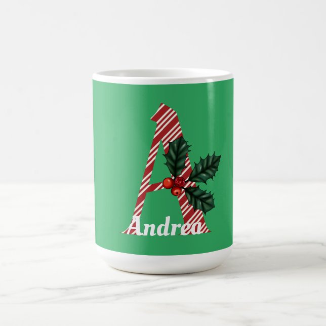 Candy Cane Stripe Letter A Large Christmas  Coffee Mug (Center)