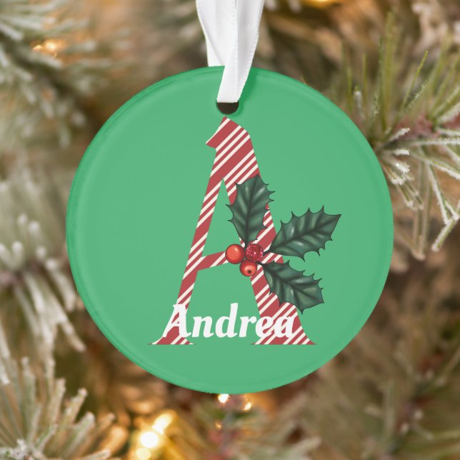 Candy Cane Stripe Letter A Large Christmas  Ornament (Tree)