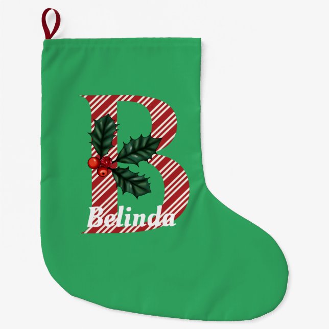 Candy Cane Stripe Letter B Large Christmas  Stocking (Front)