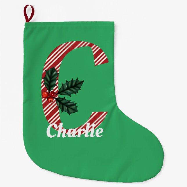 Candy Cane Stripe Letter C Large Christmas  Large Christmas Stocking (Front)