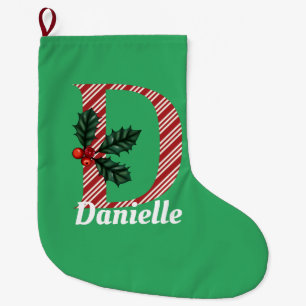 Candy Cane Stripe Letter D Large Christmas  Large Christmas Stocking