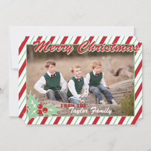 Candy Cane Stripe Personalise Christmas Photo Card