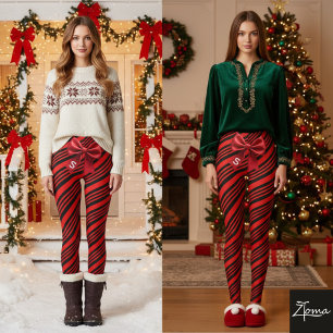 Candy Cane Stripe Red black Bow Festive Christmas Leggings