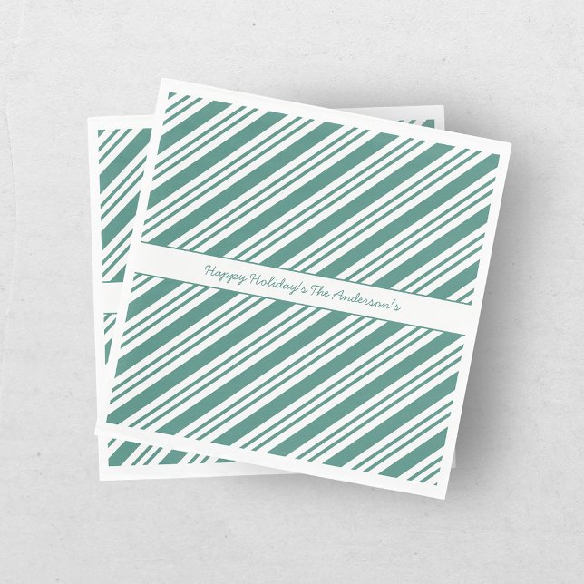 Candy Cane Striped Green Christmas Holiday Napkin (Creator Uploaded)