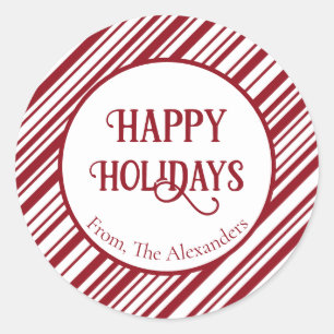 Candy Cane Striped Holiday Classic Round Sticker