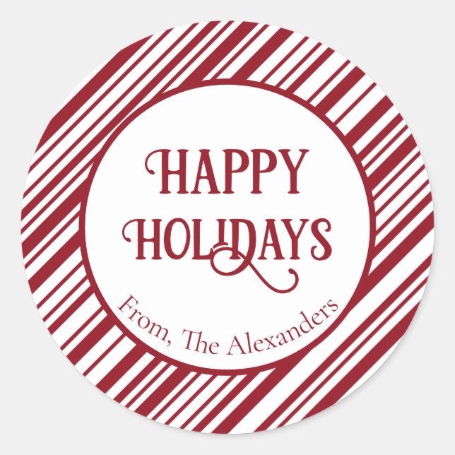 Candy Cane Striped Holiday Classic Round Sticker (Front)