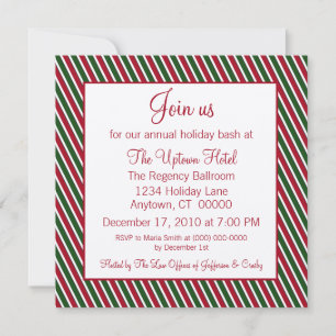 Candy Cane Striped Holiday Party Invitation