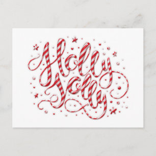 Candy Cane Striped Holly Jolly Open House   Holiday Postcard