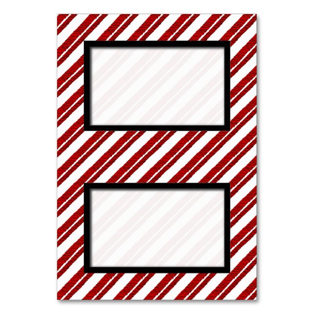 Candy Cane Striped Tented Holiday Name Place Cards (Front)