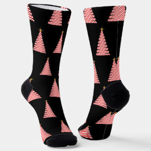 Candy Cane Striped Tree Christmas Socks