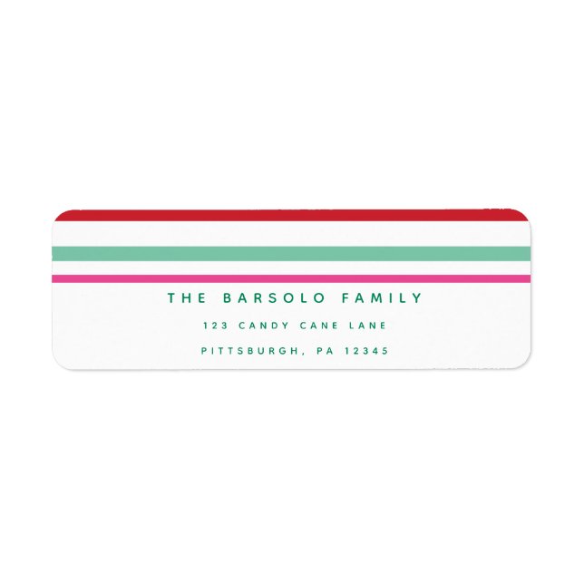 Candy Cane Stripes Christmas Return Address Label (Front)