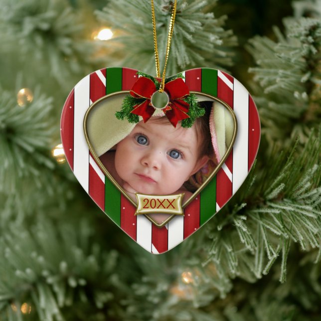 Candy Cane Stripes Cute Photo Template Ceramic Tree Decoration (Tree)