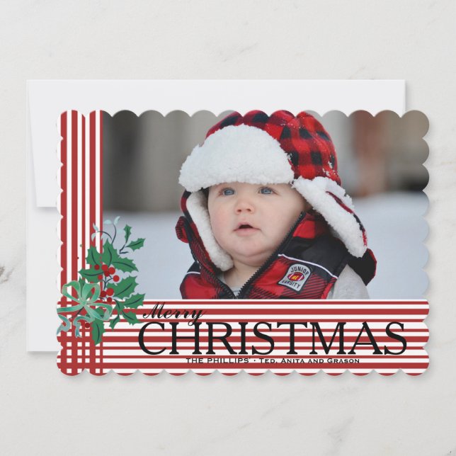 Candy Cane Stripes Horizontal Photo Holiday Card (Front)