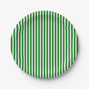 Candy Cane Stripes in Christmas Green & Snow White Paper Plate