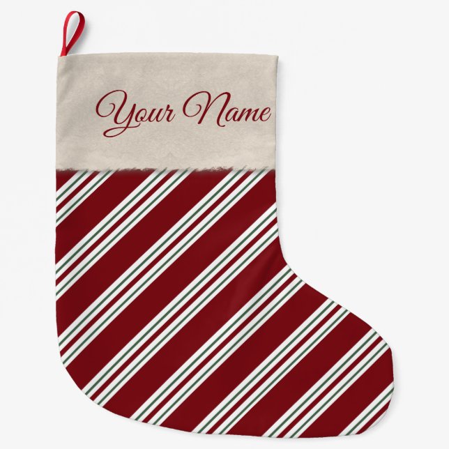 Candy Cane Stripes Large Christmas Stocking (Front)