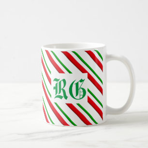 Candy Cane Stripes, Monogram Red & Green  Coffee Mug