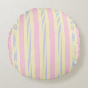 Candy Cane Stripes - Pastel Pink, Blue & Yellow Round Cushion