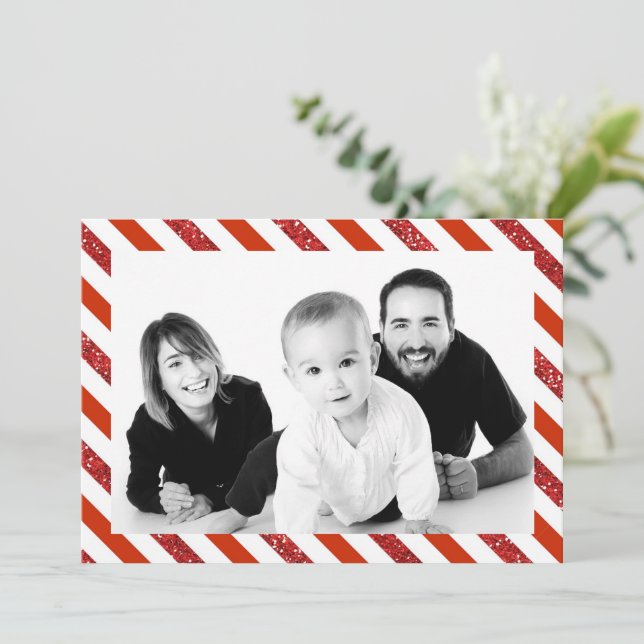 Candy Cane Stripes Photo Holiday Card (Standing Front)