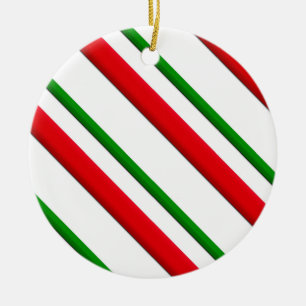 Candy cane stripes - red and green ceramic tree decoration