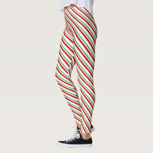 Candy Cane Stripes, Red, Green and White Leggings