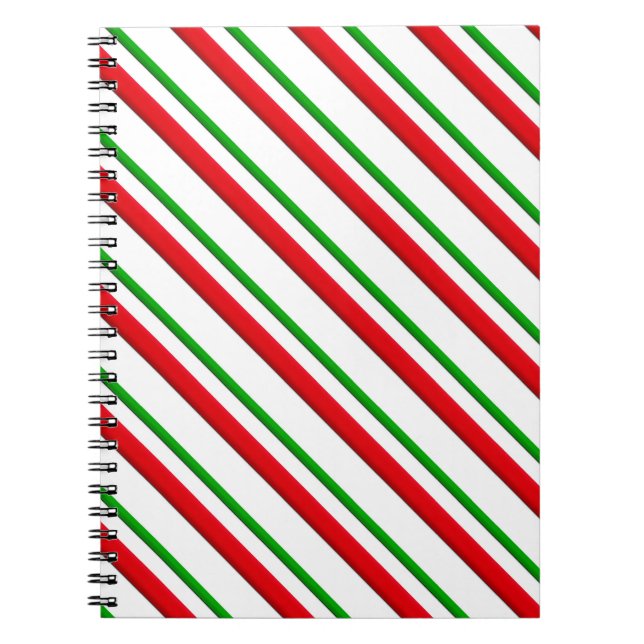 Candy Cane Stripes, Red, Green and White Notebook (Front)
