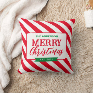 Candy Cane Strips Pattern Merry Christmas Cushion
