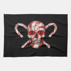 Candy Cane Sugar Skull Christmas Hand Towel