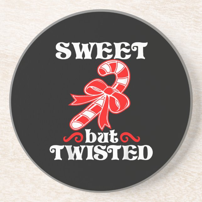 Candy Cane Sweet But Twisted Funny Christmas Coaster (Front)