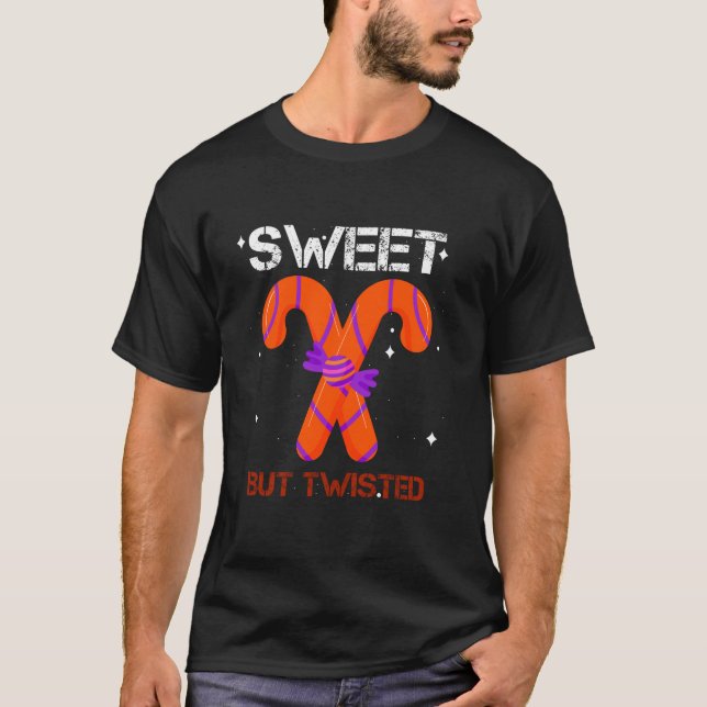 Candy Cane Sweet But Twisted Funny Christmas Tee L (Front)