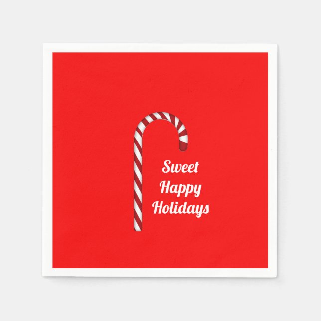 Candy Cane Sweet Happy Holidays Paper Napkin (Front)