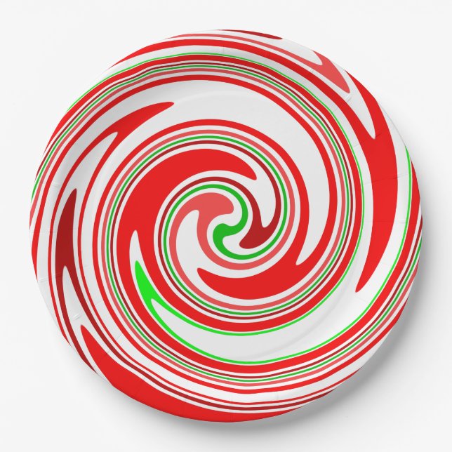 Candy Cane Swirl Red White Green Festive Paper Plate (Front)