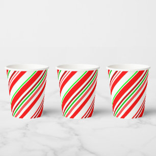 Candy Cane Swirl Stripes Christmas Red White Green Paper Cups