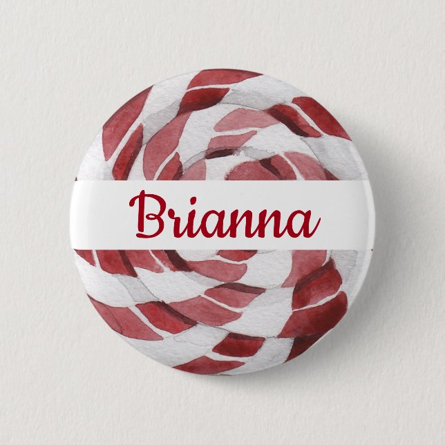 Candy Cane Swirl with Name 6 Cm Round Badge (Front)