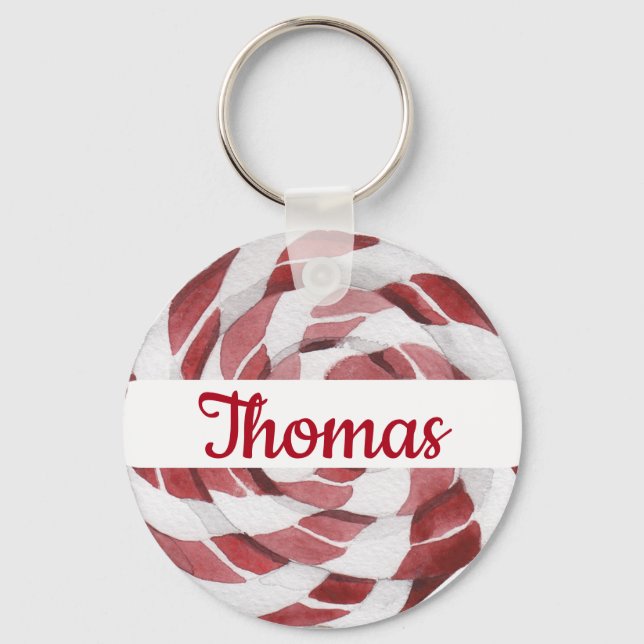 Candy Cane Swirl with Name   Key Ring (Front)
