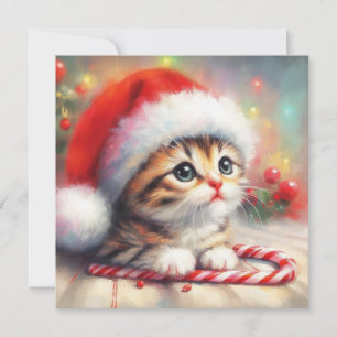 Candy Cane Tabby Kitten Christmas Card