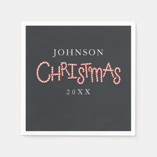 Candy Cane Typography Christmas Party Napkins (Front)