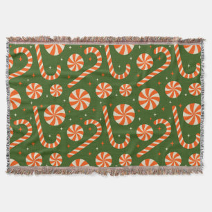 Candy cane vintage Christmas retro pattern Throw Blanket