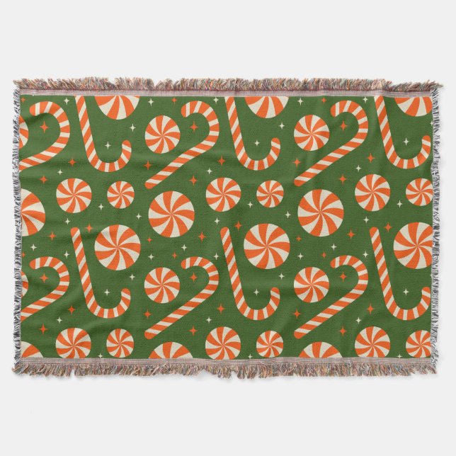 Candy cane vintage Christmas retro pattern Throw Blanket (Front)