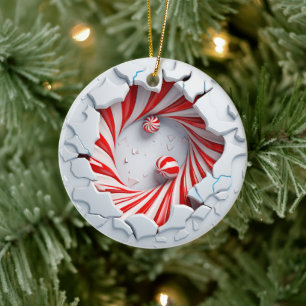 Candy Cane Vortex Peppermint Twist Ceramic Tree Decoration