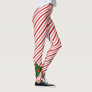 Candy Cane w/ Holly - Leggings