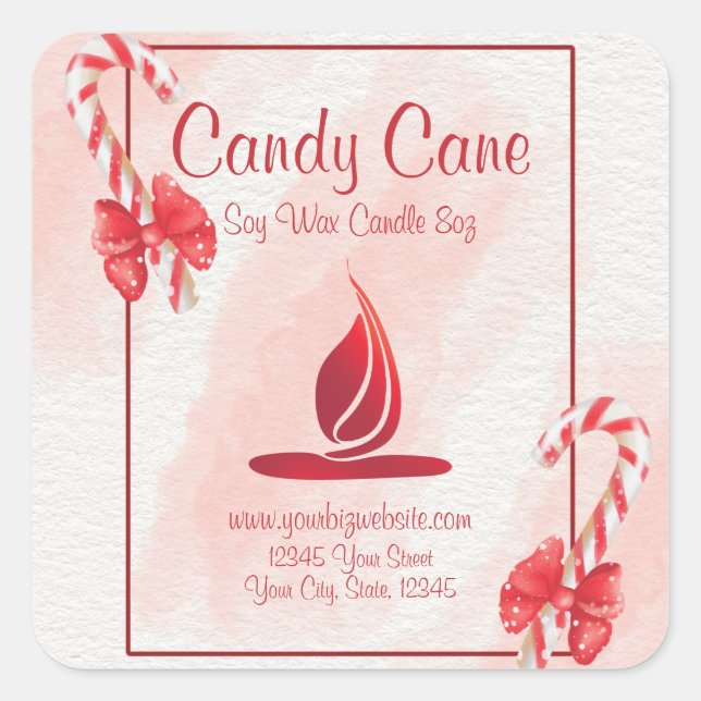 Candy Cane Watercolor Christmas Candle Label (Front)