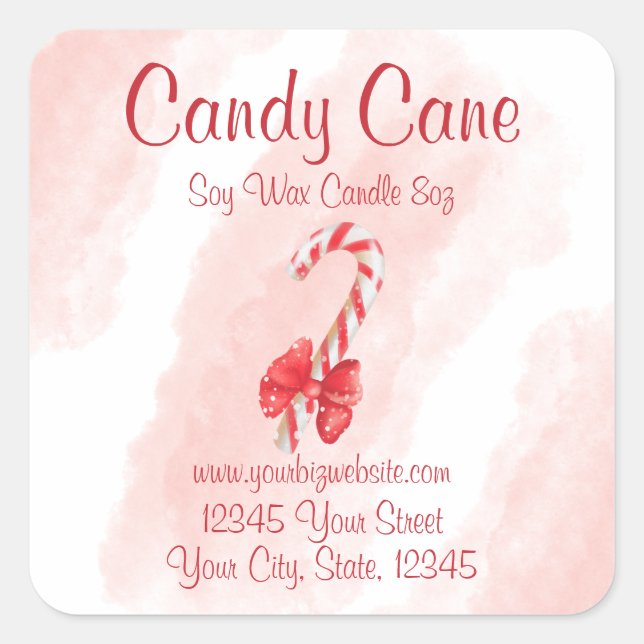 Candy Cane Watercolor Christmas Candle Label (Front)