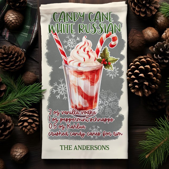 Candy Cane White Russian Christmas Cocktail Recipe Tea Towel (Creator Uploaded)