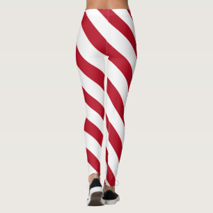 Candy Cane Wide Striped Red White Christmas Leggings