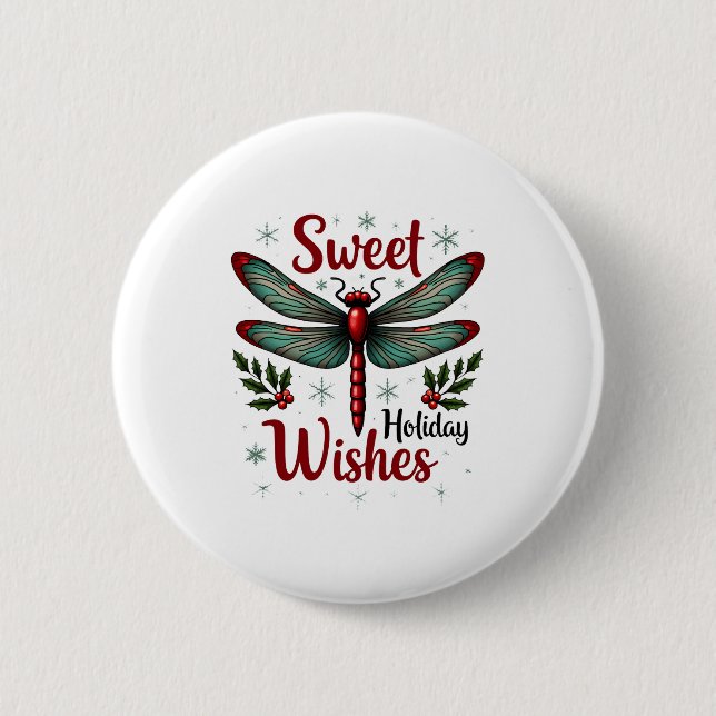 Candy Cane Wings Dragonfly 6 Cm Round Badge (Front)