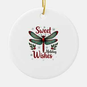 Candy Cane Wings Dragonfly Ceramic Tree Decoration
